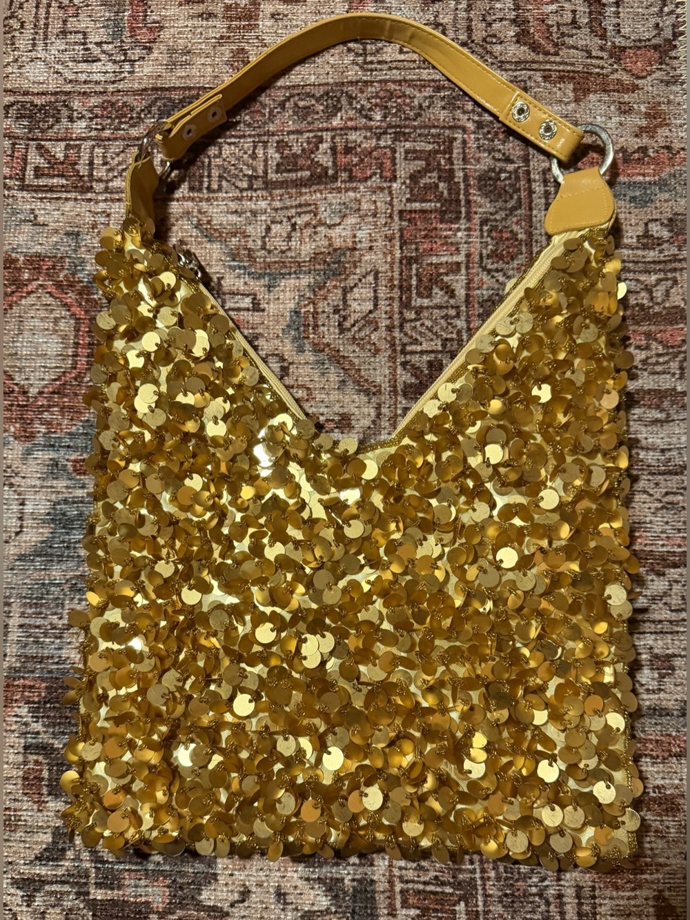 Vintage-Inspired Y2K Gold Sequin Shoulder Bag - Sparkling Women's Handbag